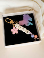 Personalized Name Bead Keychain, Rainbow Unicorn Bag Charm