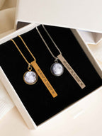 Personalized Coordinates Bar Necklace with Real Moon Phase , 4-Side Engraving