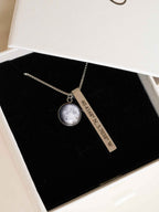 Personalized Coordinates Bar Necklace with Real Moon Phase , 4-Side Engraving