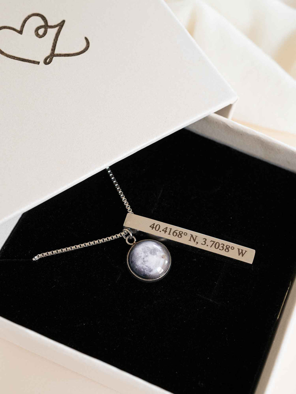 Personalized Coordinates Bar Necklace with Real Moon Phase , 4-Side Engraving
