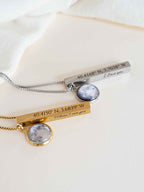 Personalized Coordinates Bar Necklace with Real Moon Phase , 4-Side Engraving