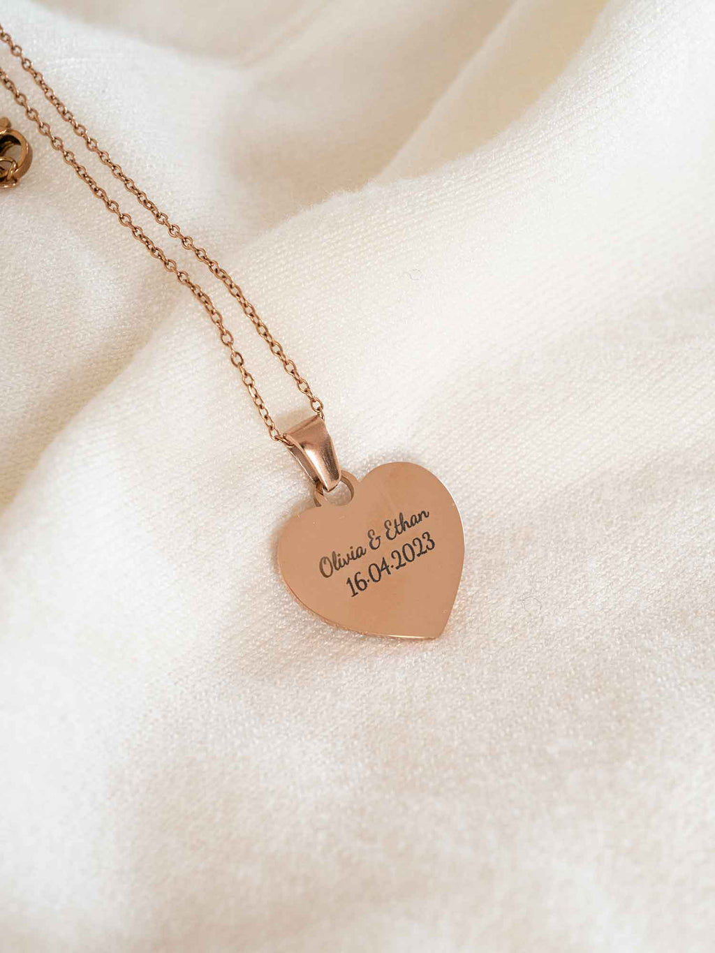 Personalized Heart Name Necklace, Engraved Couples Names & Date