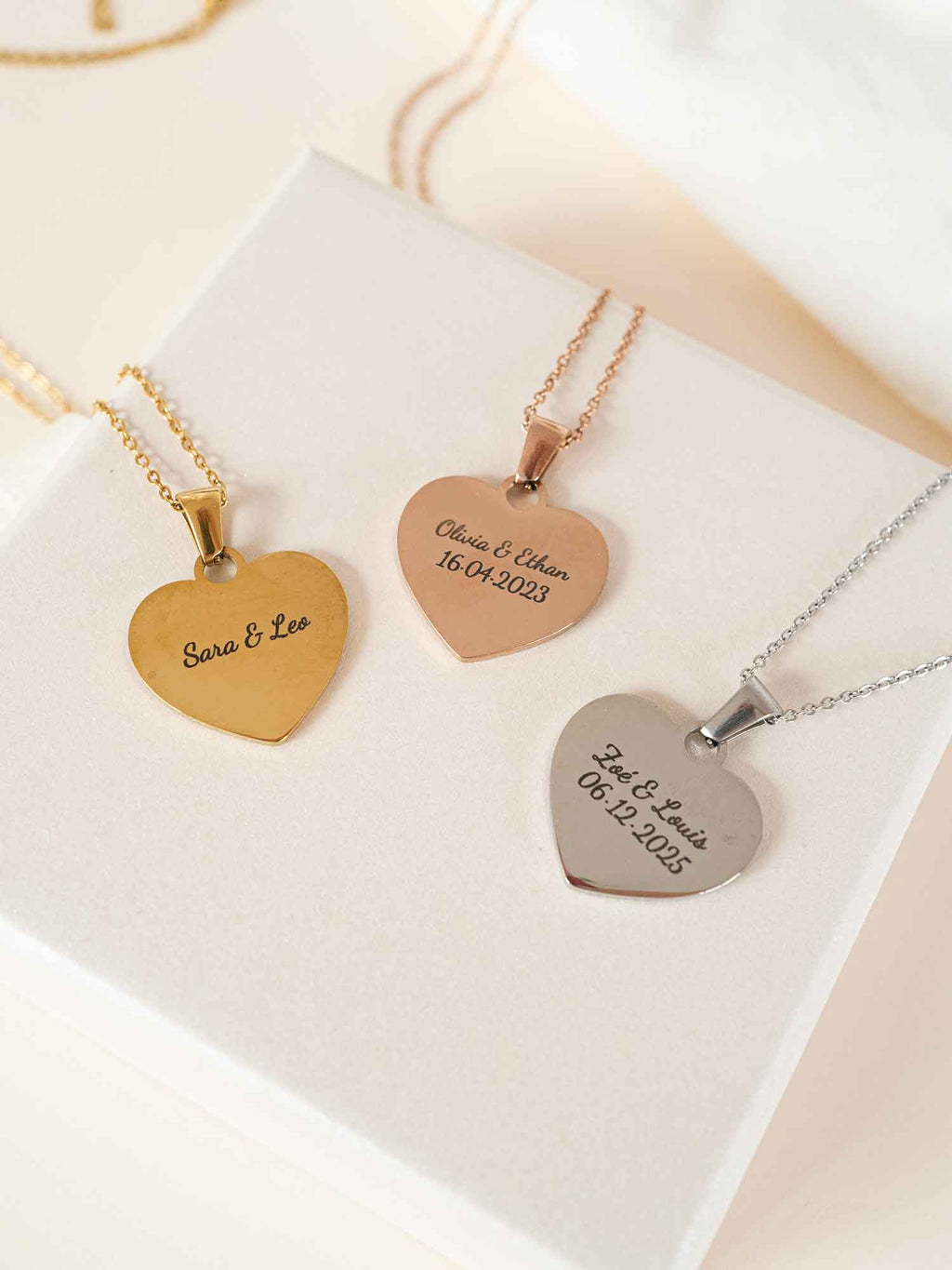 Personalized Heart Name Necklace, Engraved Couples Names & Date