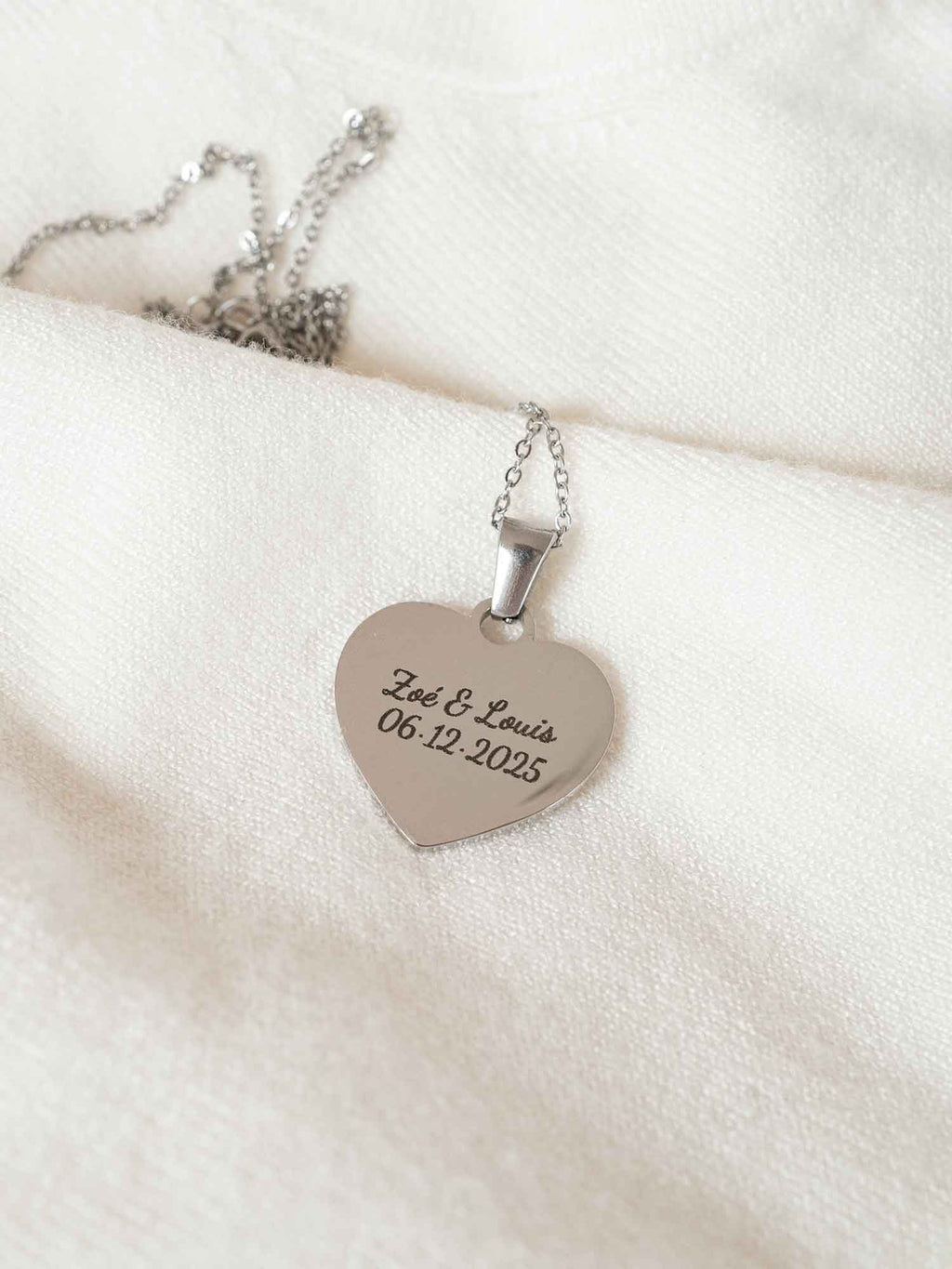 Personalized Heart Name Necklace, Engraved Couples Names & Date