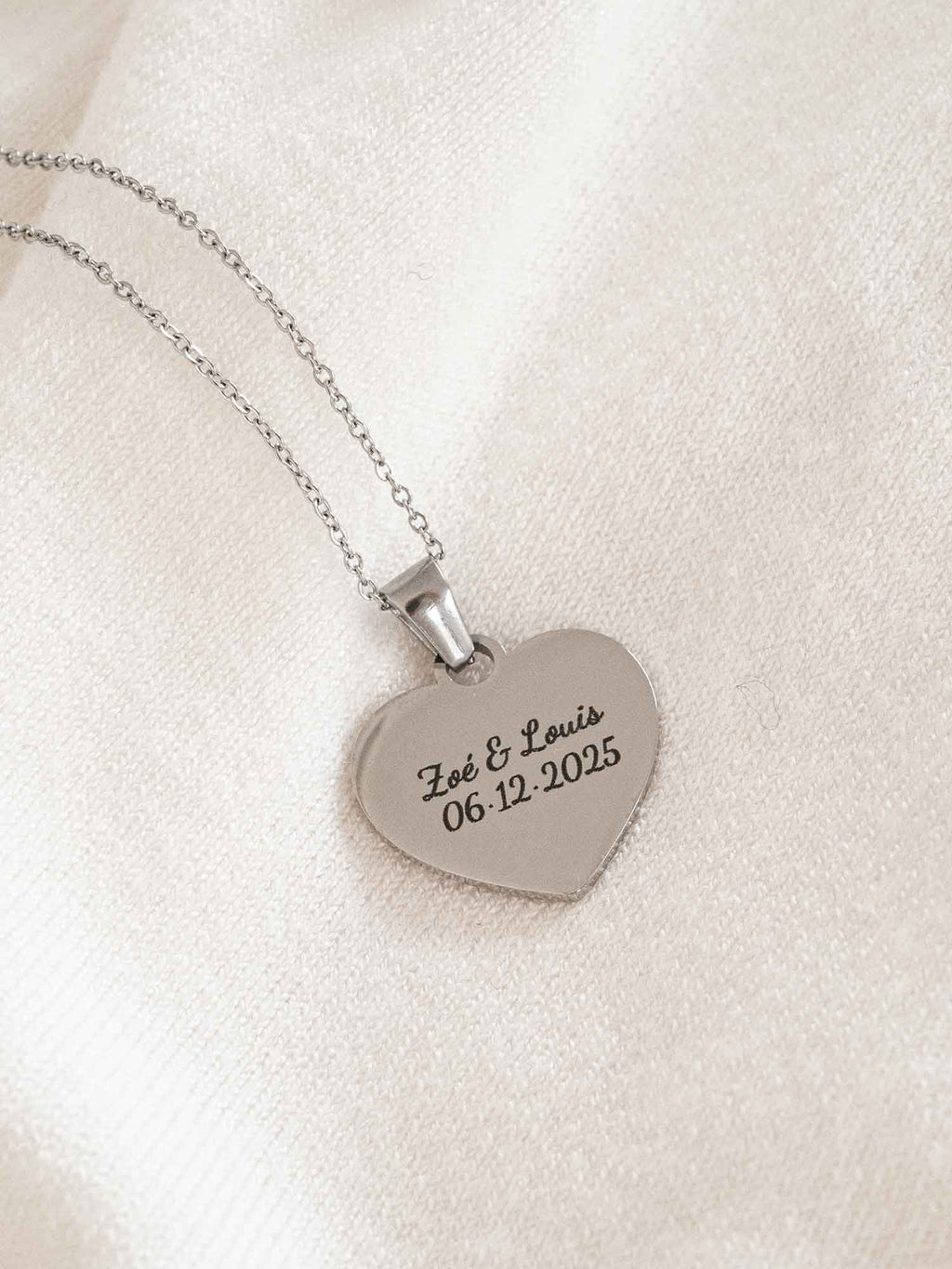 Personalized Heart Name Necklace, Engraved Couples Names & Date