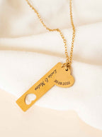 Personalized Bar and Circle Necklace Set, Custom Names Date Engraved
