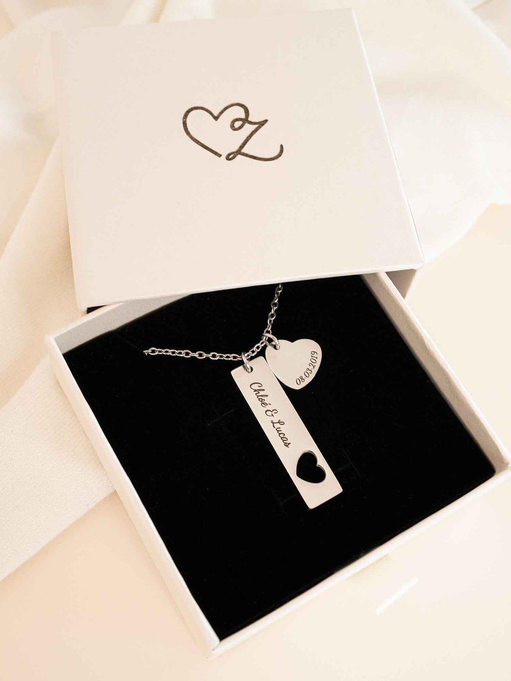 Personalized Bar and Circle Necklace Set, Custom Names Date Engraved