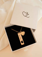 Personalized Bar and Circle Necklace Set, Custom Names Date Engraved