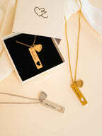 Personalized Bar and Circle Necklace Set, Custom Names Date Engraved