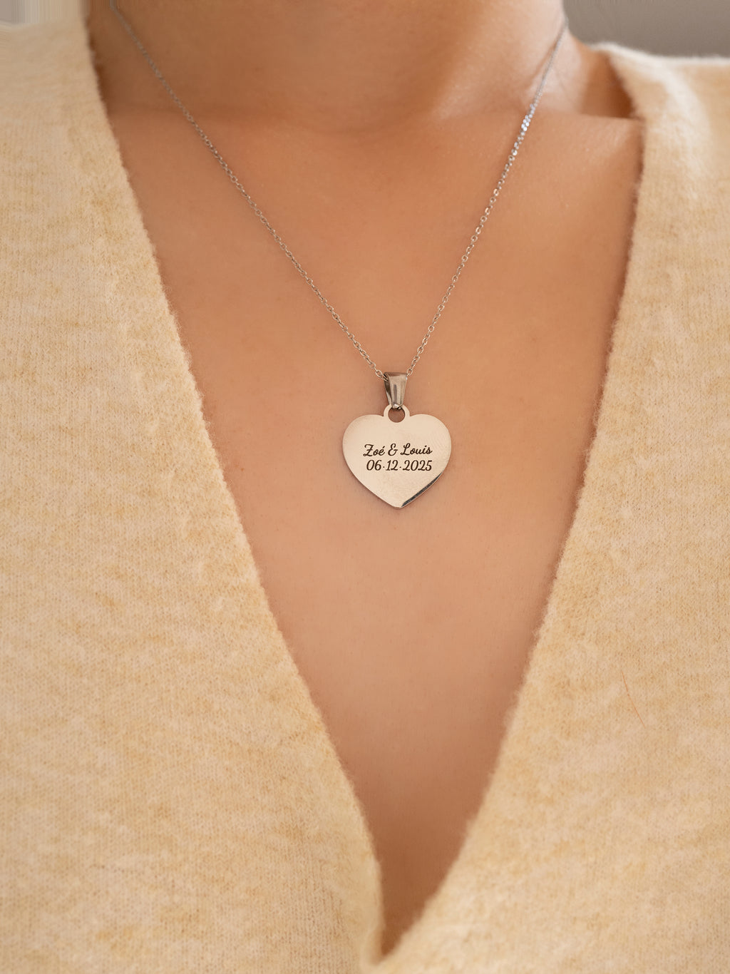 Personalized Heart Name Necklace, Engraved Couples Names & Date