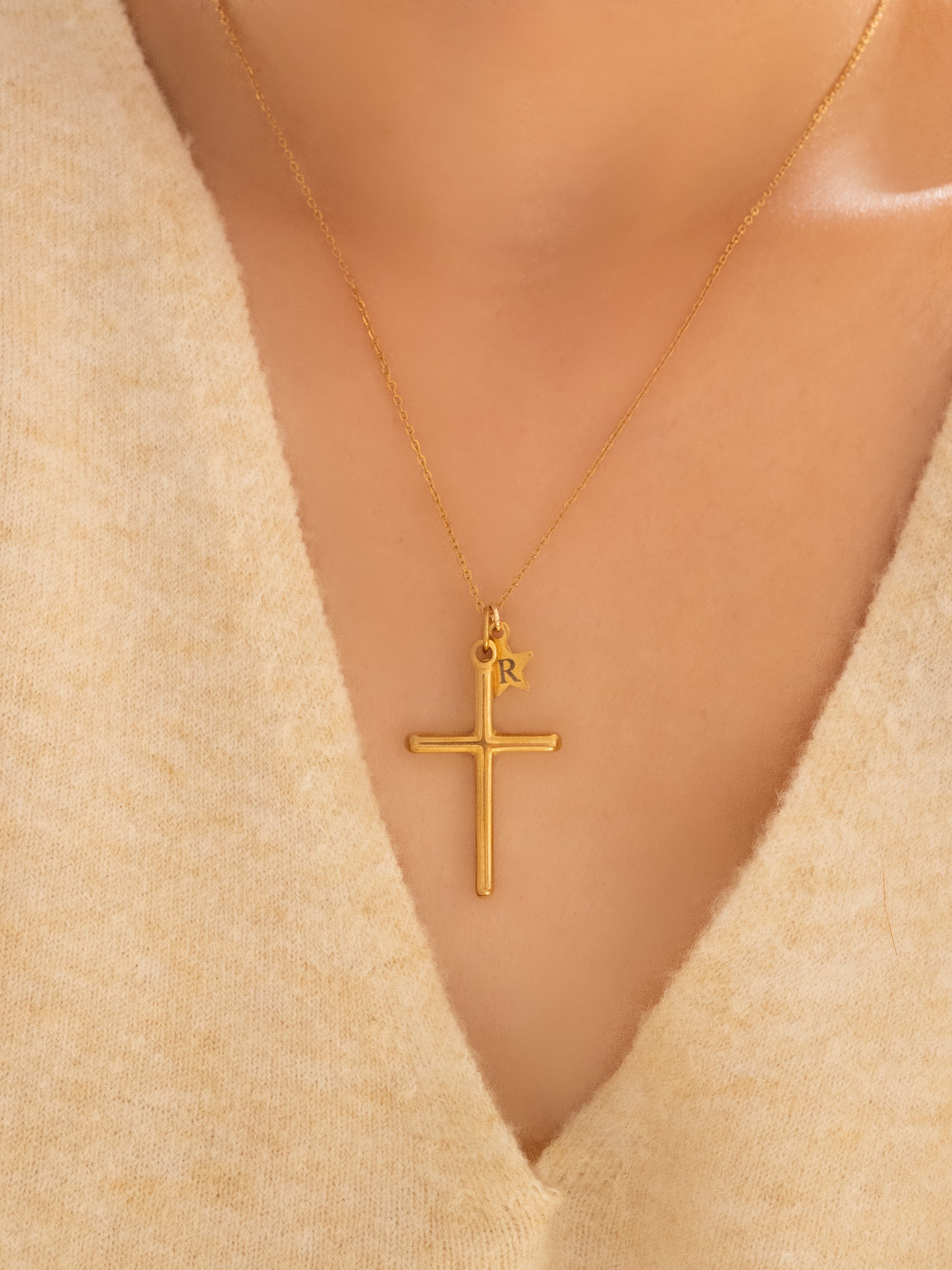 Personalized Cross Necklace with Initial Star Charm, Classic Christian Pendant, Baptism First Communion