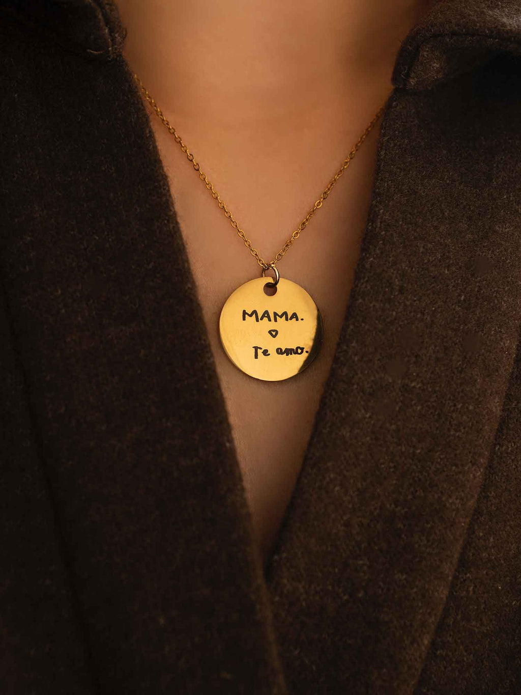 Personalized Handwriting Round Disc Pendant Necklace