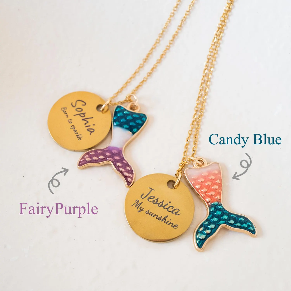 Personalized Mermaid Tail Necklace: Engraved Name Pendant