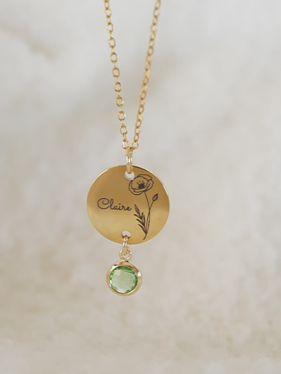 Personalized Birth Flower Necklace: Engraved Name Pendant, Birthstone Charm