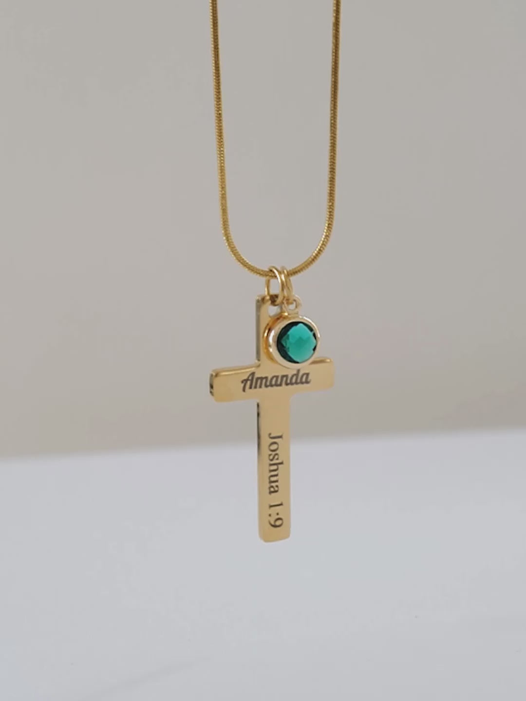 Personalized Cross Necklace with Name & Birthstone