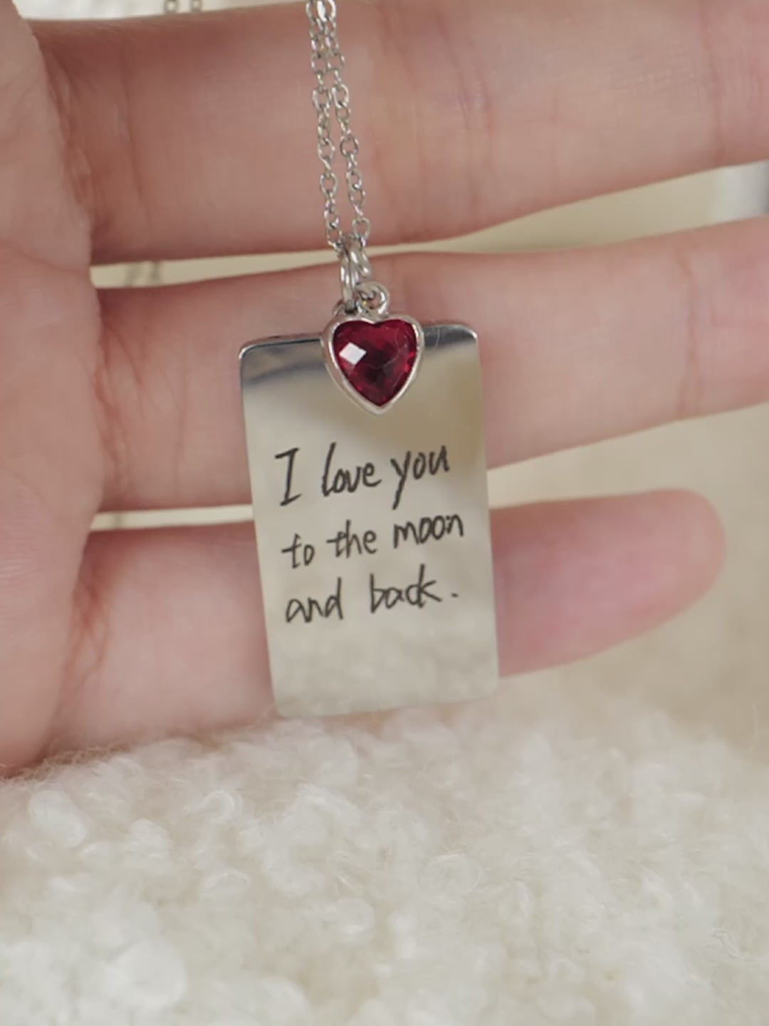 Personalized Handwriting Necklace: Engraved Signature Pendant with Heart Birthstone
